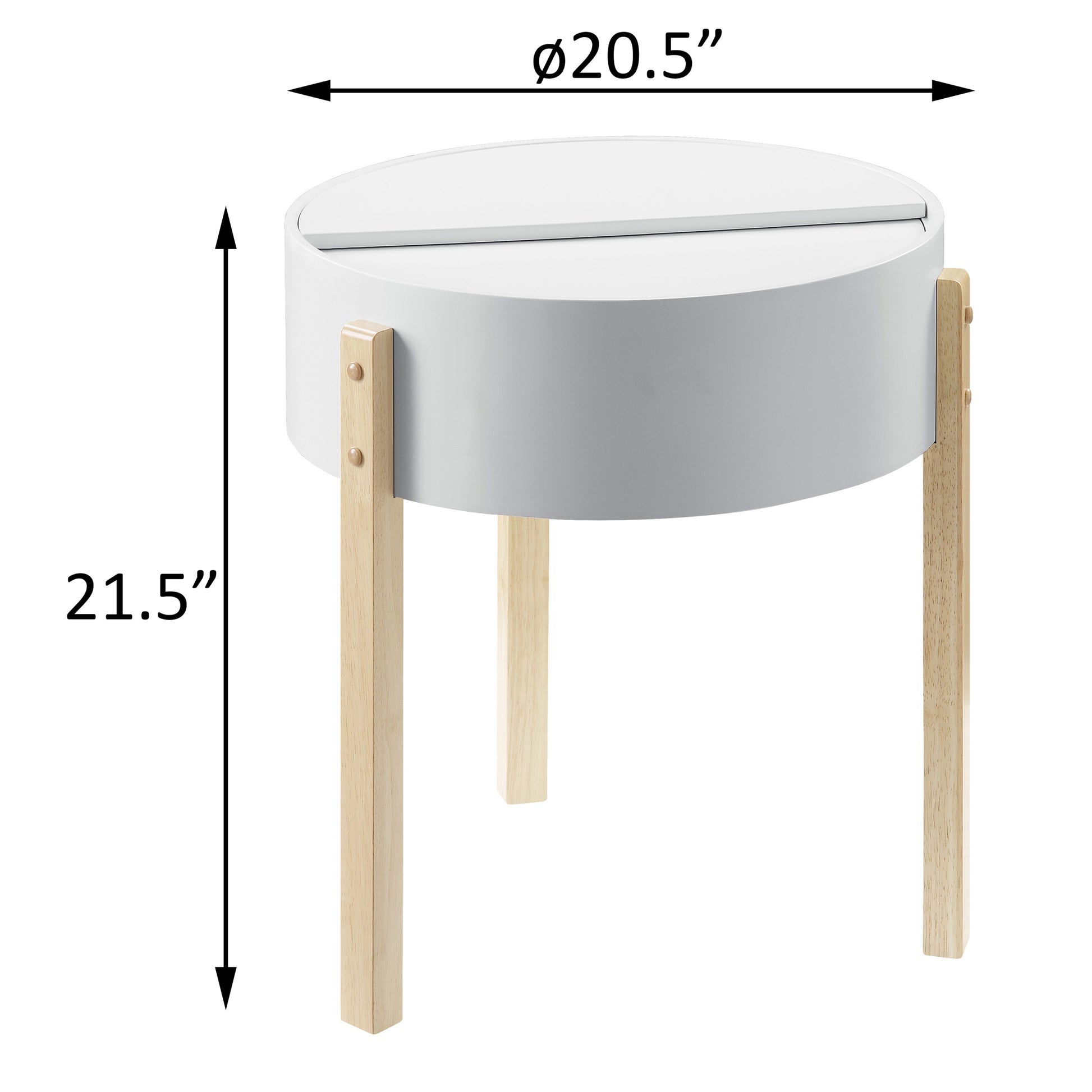 White And Natural End Table With Hidden Storage White Natural Primary Living Space Mid Century Modern Pine Round Wood