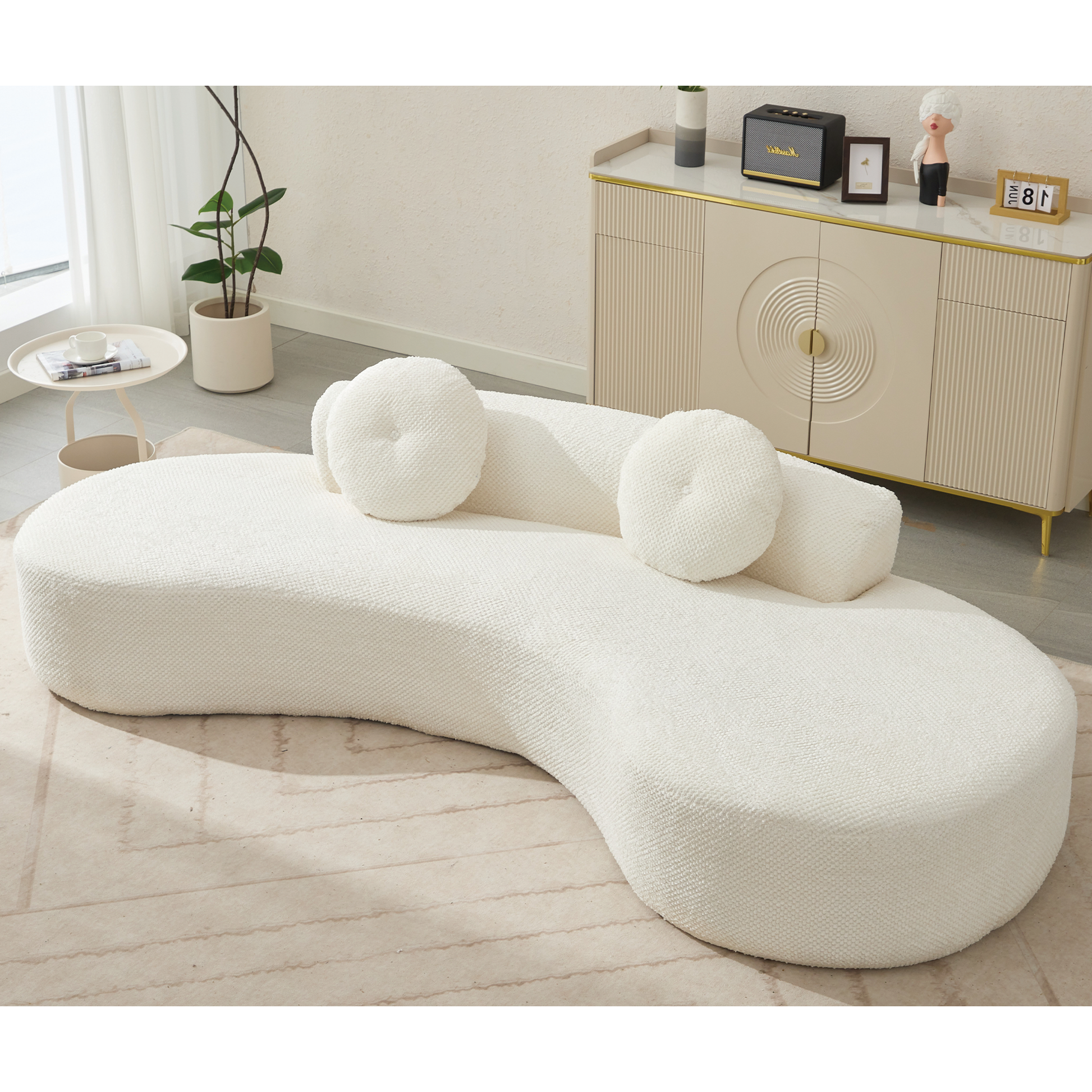 Arrived 105.5''Curved Sofa, Modern Minimalist Sofa, Cloud Couch Sofa 3 4 Seater Couch With 2 Pillows,Bedroom, No Assembly Required, Point Shaped Corduroy, Anti Wrinkle Beige Beige Polyester Primary Living Space Tight Back Soft Modern Foam Upholstered 3
