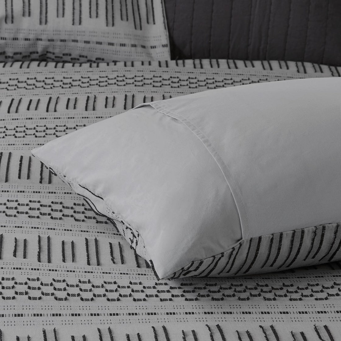Cotton Jacquard Comforter Mini Set Grey Black King Cal King King Grey Black Cotton