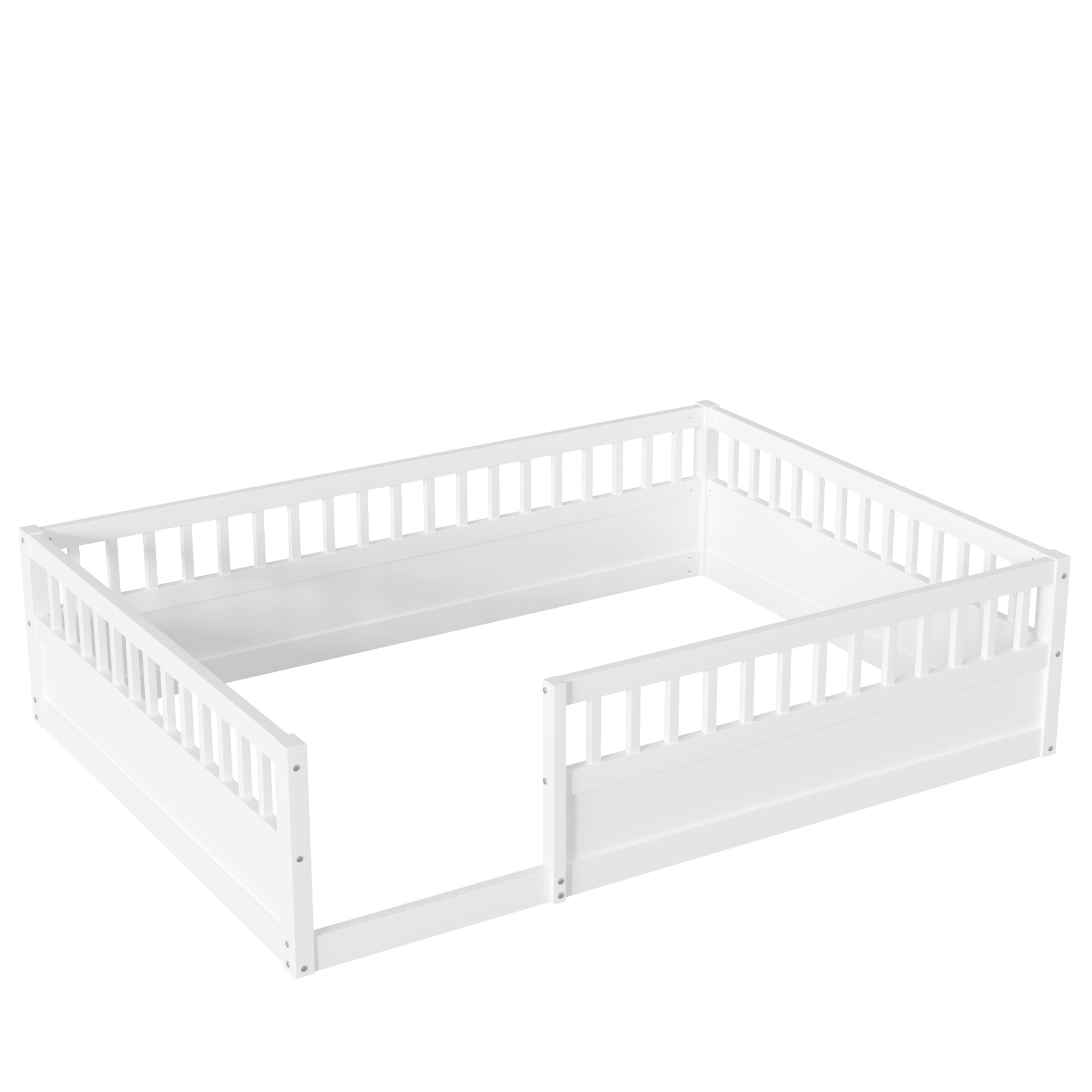 Full Floor Bed Frame With Fence, Wood Kids Floor Beds Frame For Bedroom Playroom,White Expect Arrive Date Jul. 10Th Full White Pine