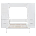 Queen Size Murphy Bed Wall Bed With Closet ,Drawers And Shelves,White Queen White Mdf Lvl