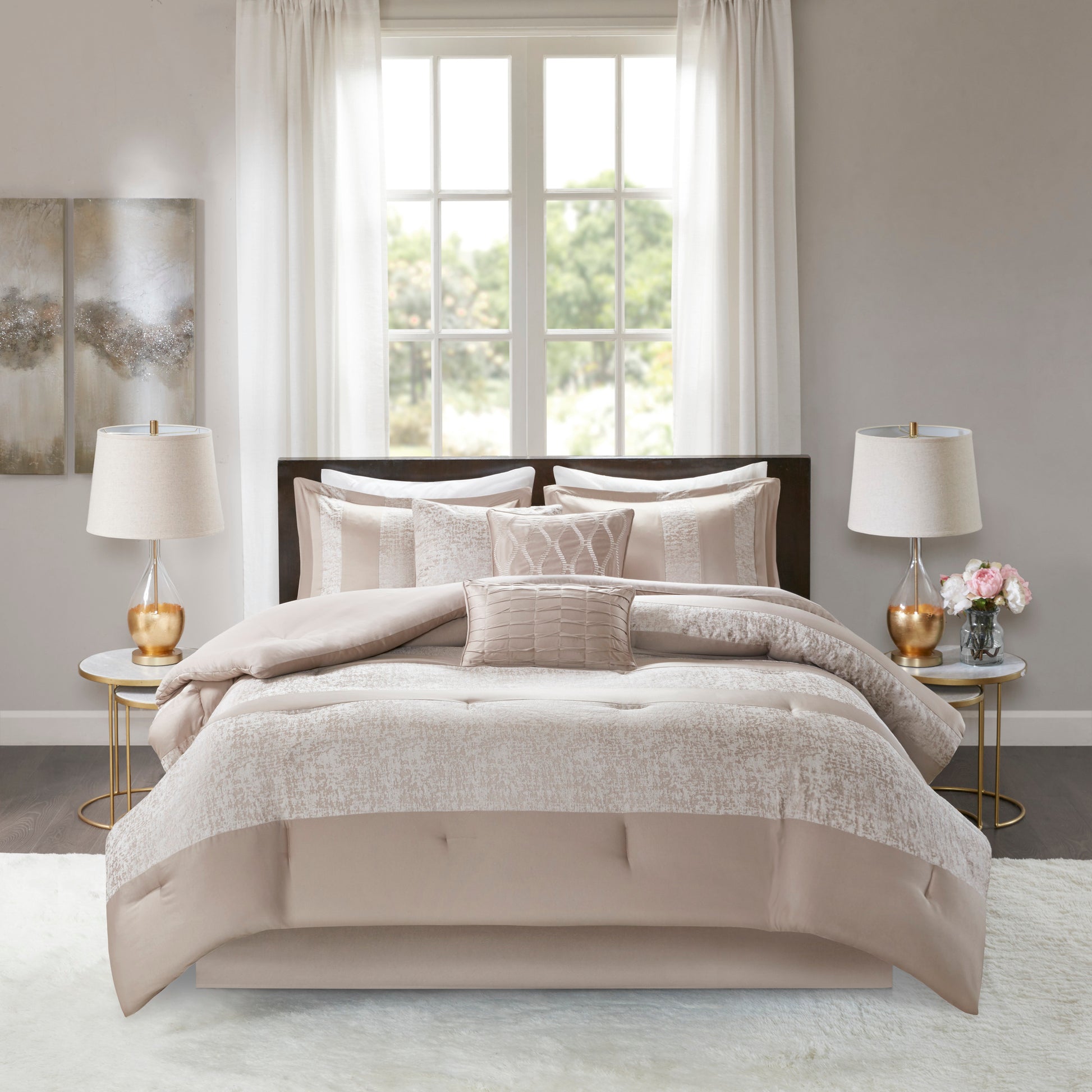 7 Piece Chenille Jacquard Comforter Set Taupe Queen Queen Multicolor Polyester