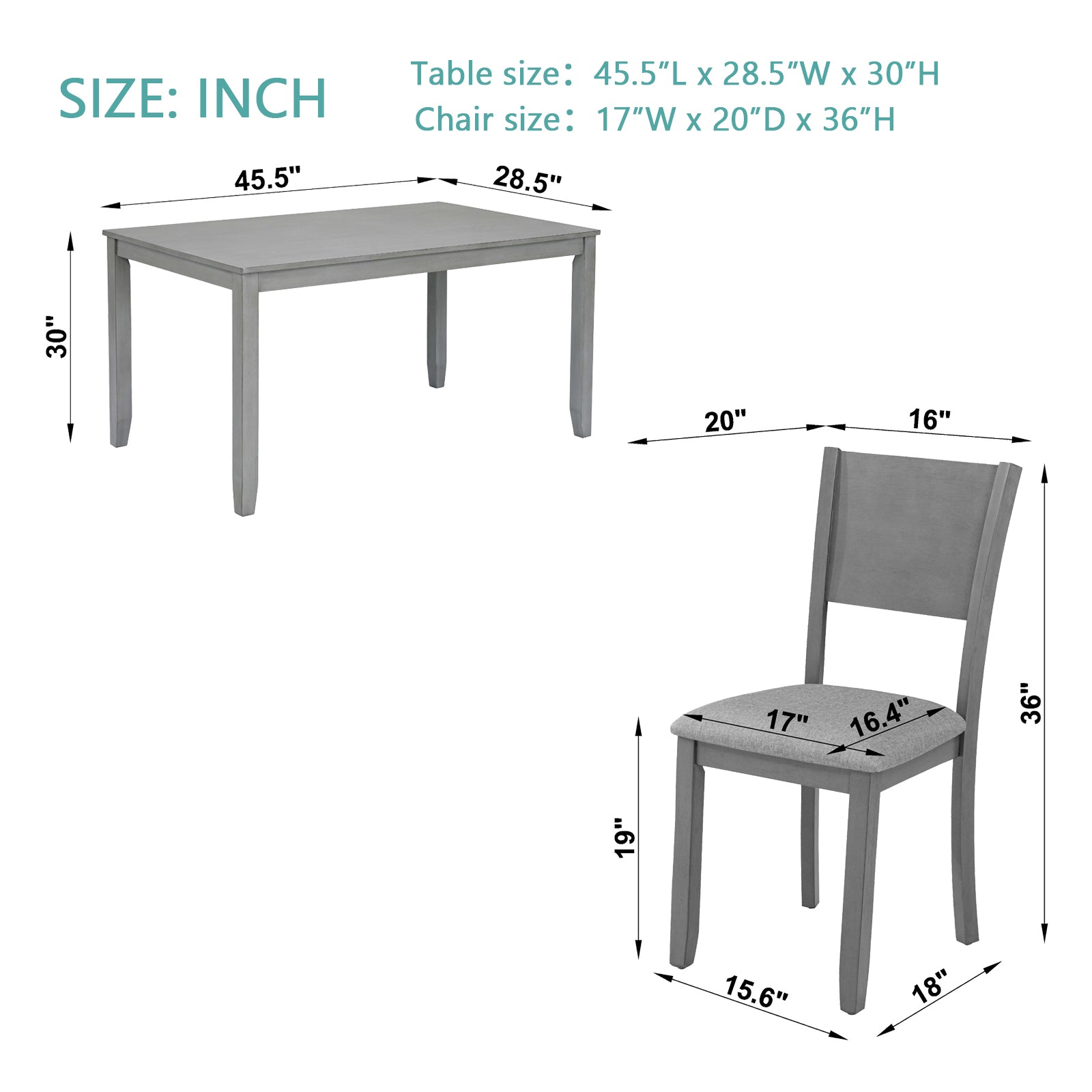 5 Piece Modern Dining Set, Rectangular Wooden Dining Table With 4 Upholstered Chairs For Kitchen, Dining Room, Gray Wood Gray Seats 4 Gray Wood Dining Room Acacia 4 Leg Rectangular Dining Table With Chair Acacia Wood