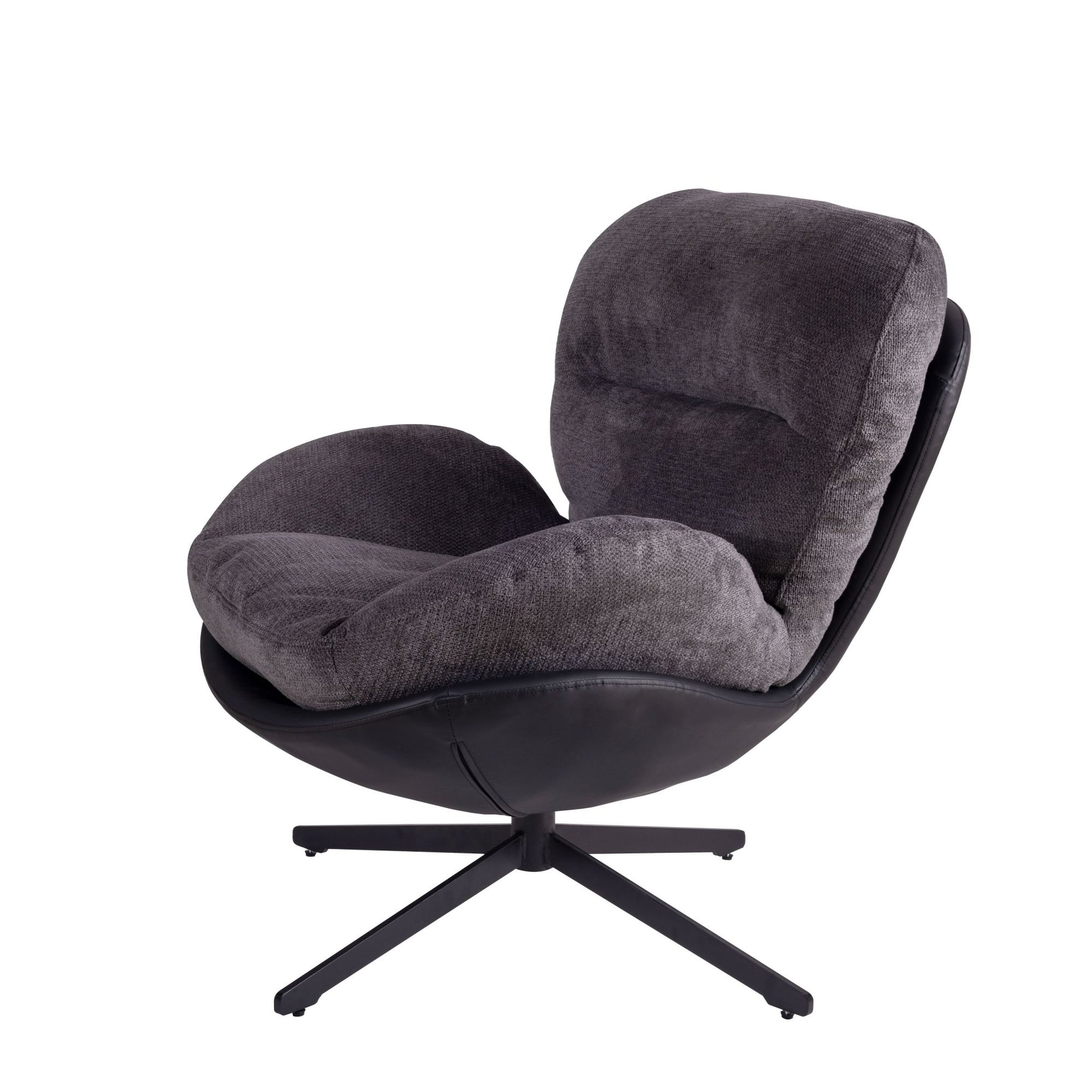360 Swivel Accent Chair, Modern Chenille Lounge Chair With Faux Leather And Black Metal Base Frame, Comfortable Reading Chair For Small Spaces, Living Room, Bedroom, Reading Corner, Office, Dark Gray Black,Dark Gray Brown Primary Living Space