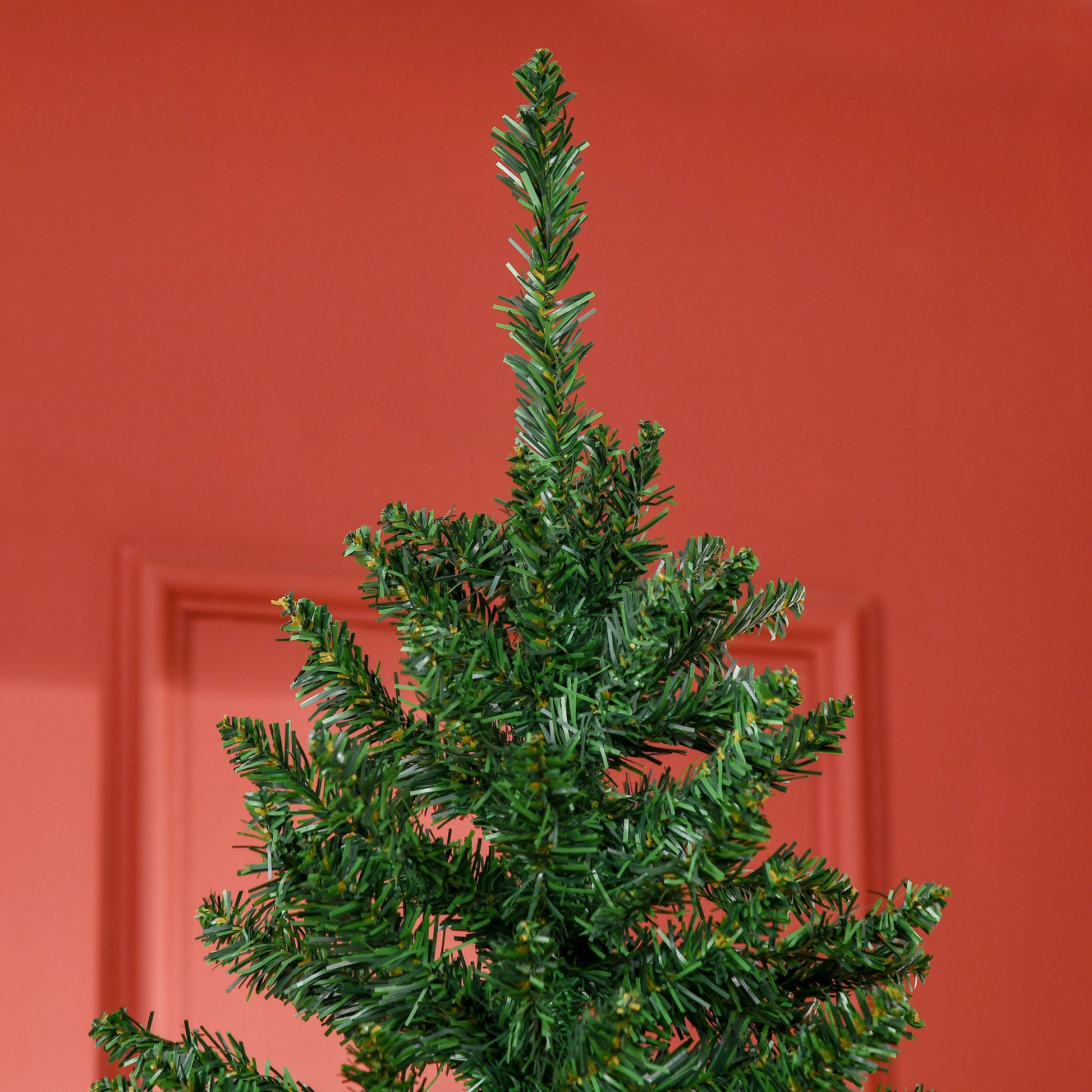 Homcom 7' Tall Unlit Slim Fir Artificial Christmas Tree With Realistic Branches, And 865 Tips, Green Green Plastic