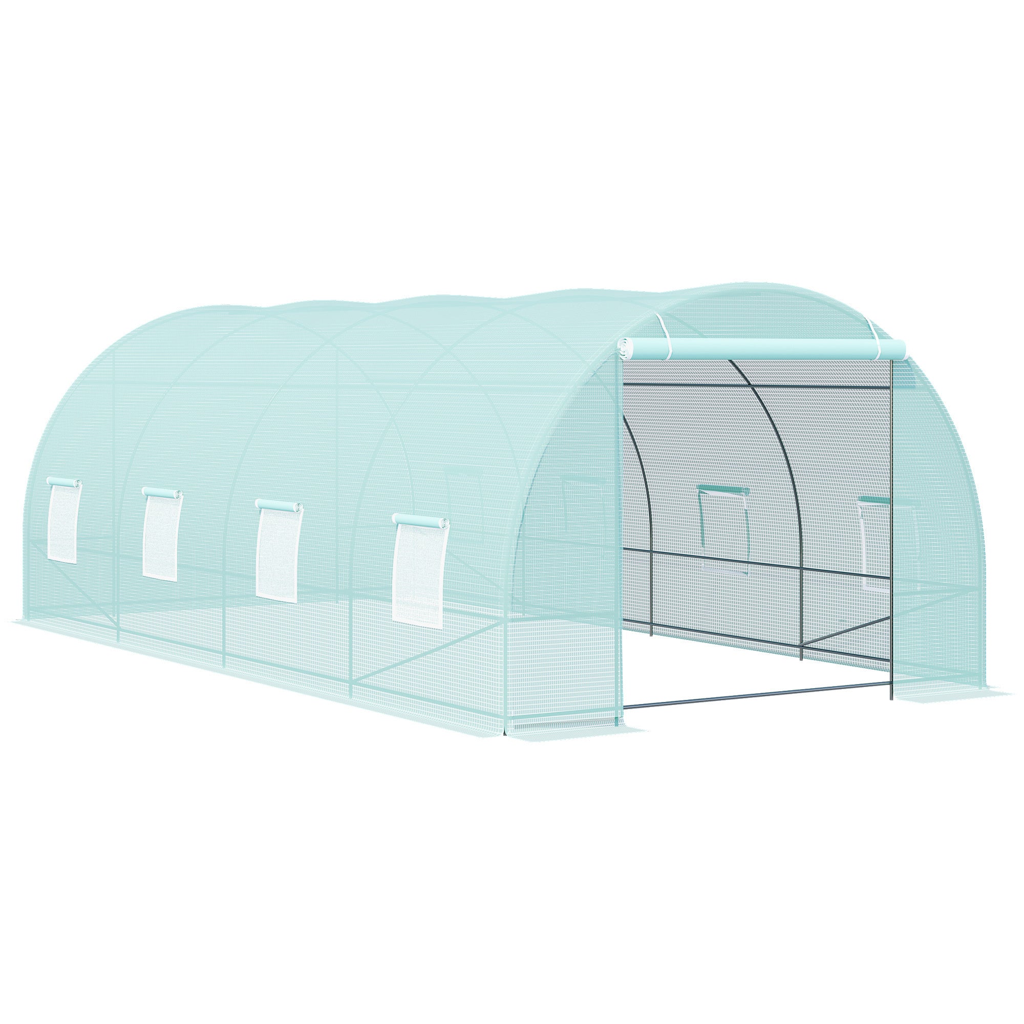 Outsunny 20' X 10' X 7' Walk In Tunnel Greenhouse, Garden Warm House, Large Hot House Kit With 8 Roll Up Windows & Roll Up Door, Steel Frame, Green Green Steel