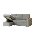 85 Inches Corduroy Sofa Bed, 3 Seater Sleeper Sofa With Storage Chaise, Square Handrail With Two Cup Holder And Usb Charge Port, Pull Out Couch For Living Room Light Grey Corduroy 3 Seat