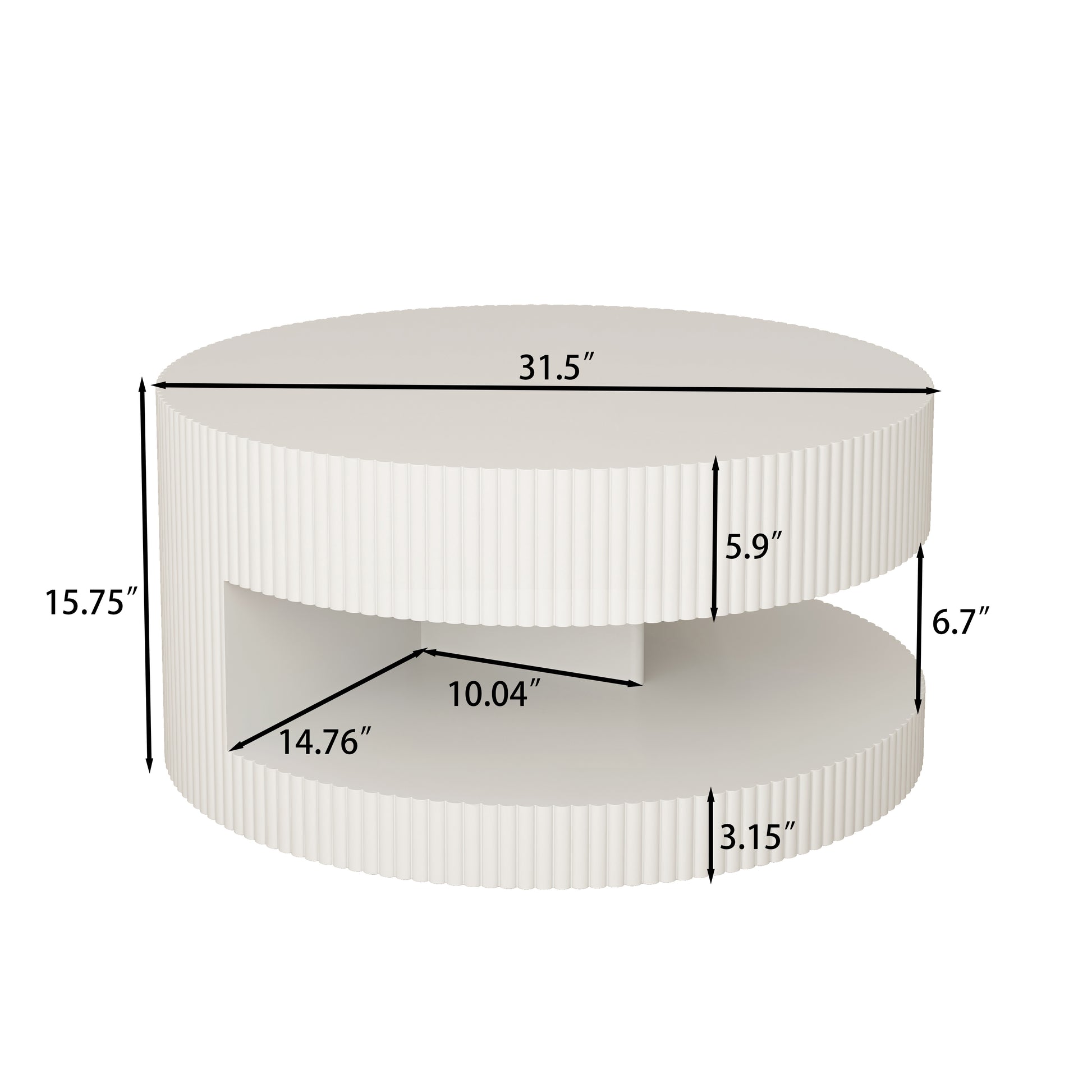 31.5'' Round Coffee Table,Modern Center Table With Storage,Vertical Stripe Design Coffee Table For Living Room,Bedroom White White Mdf