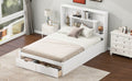 Full Size Platform Bed With Storage Headboard And 2 Drawers, White Box Spring Not Required Full White Wood Bedroom Bed Frame Solid Wood Mdf