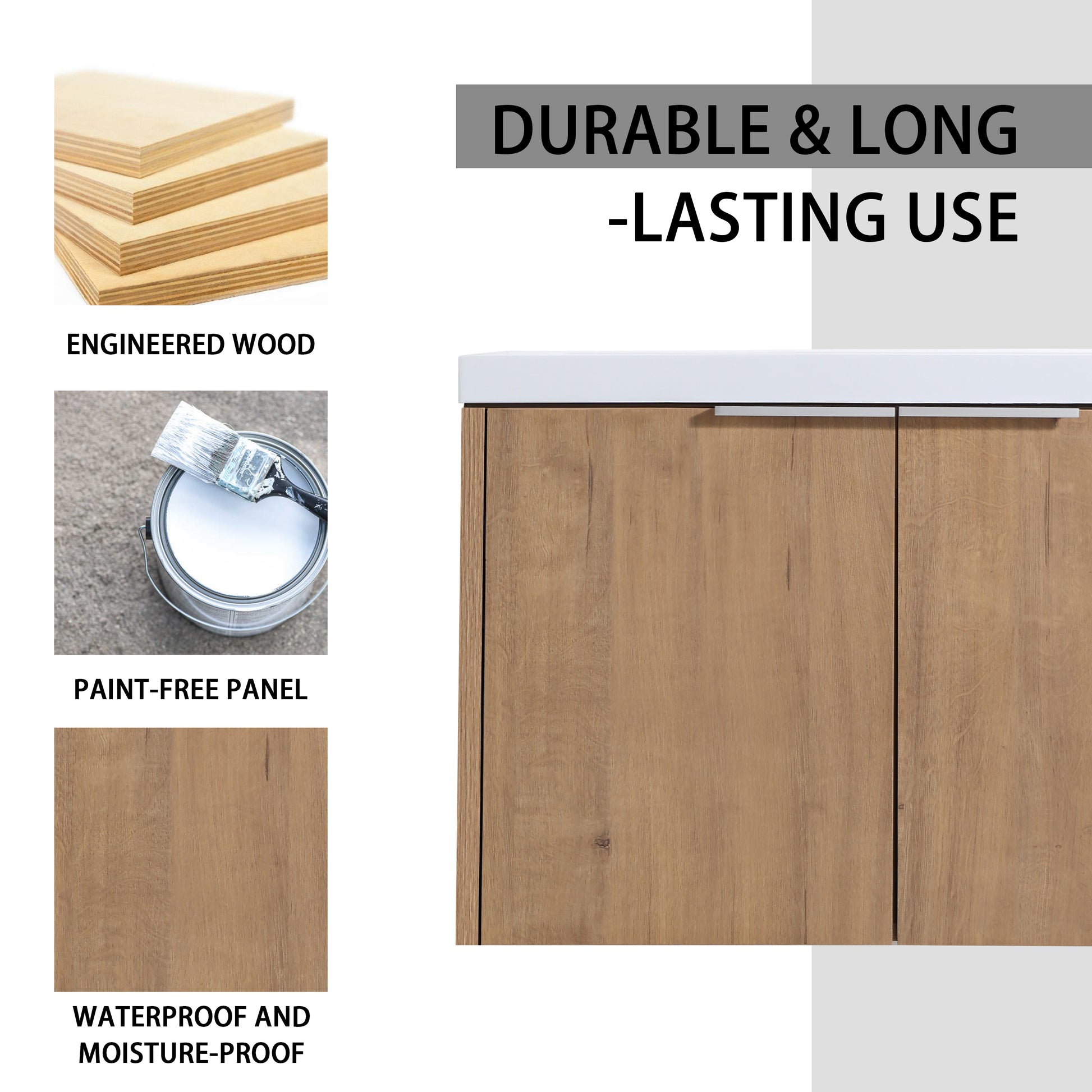 42" Wall Mounted Bathroom Vanity With Sink And Side Cabinet, Soft Close Doors,00112Imox2 0630Imo 0612Gwh Combination Cabinet Kd Packing Imitative Oak Bathroom Modern Plywood Plywood