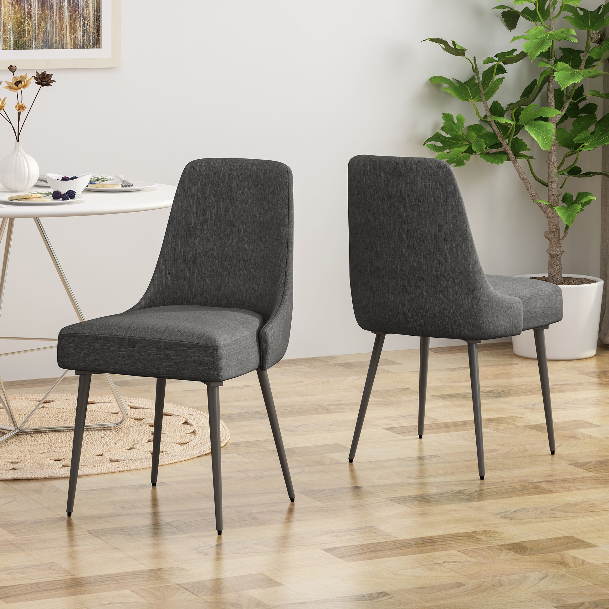 Dining Chair Set Of 2 Charcoal Fabric