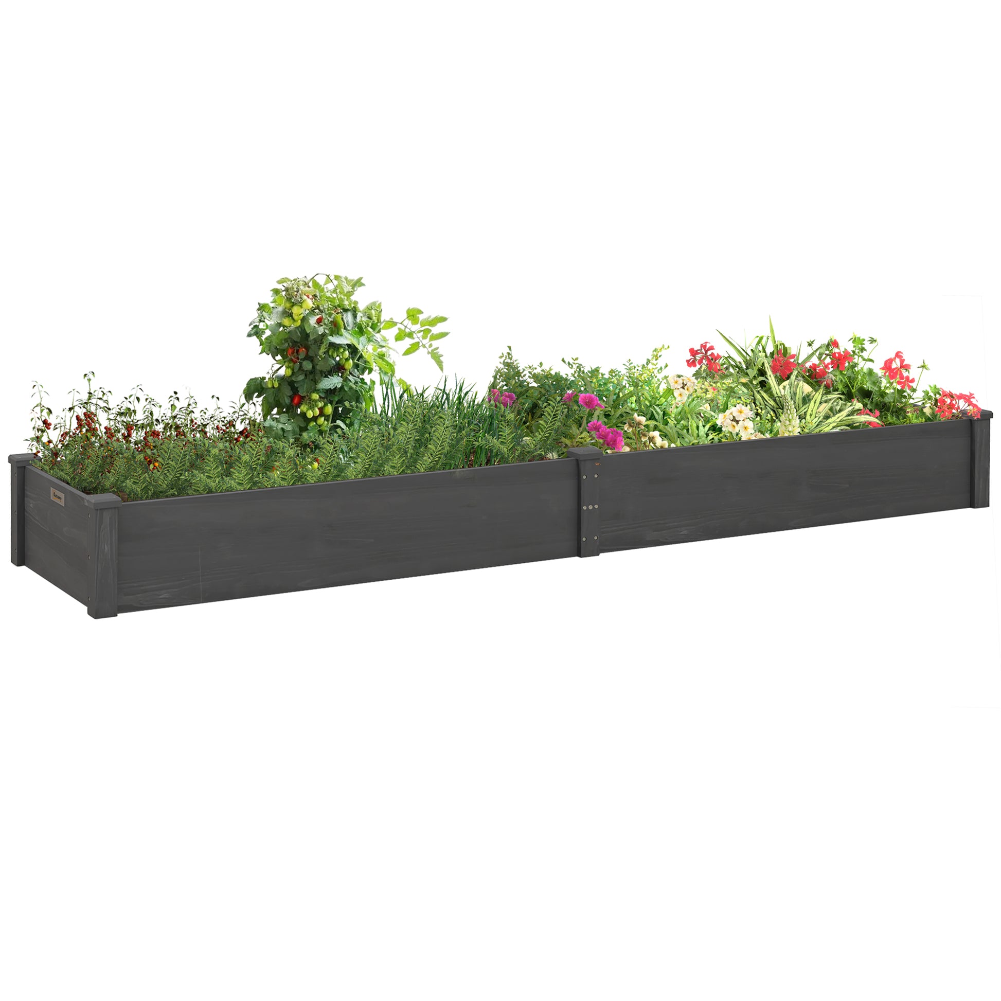 Outsunny 8X2Ft Wooden Raised Garden Bed Kit, Elevated Planter With 2 Boxes, Self Draining Bottom And Liner, Patio To Grow Vegetables, Herbs, And Flowers, Gray Grey Wood