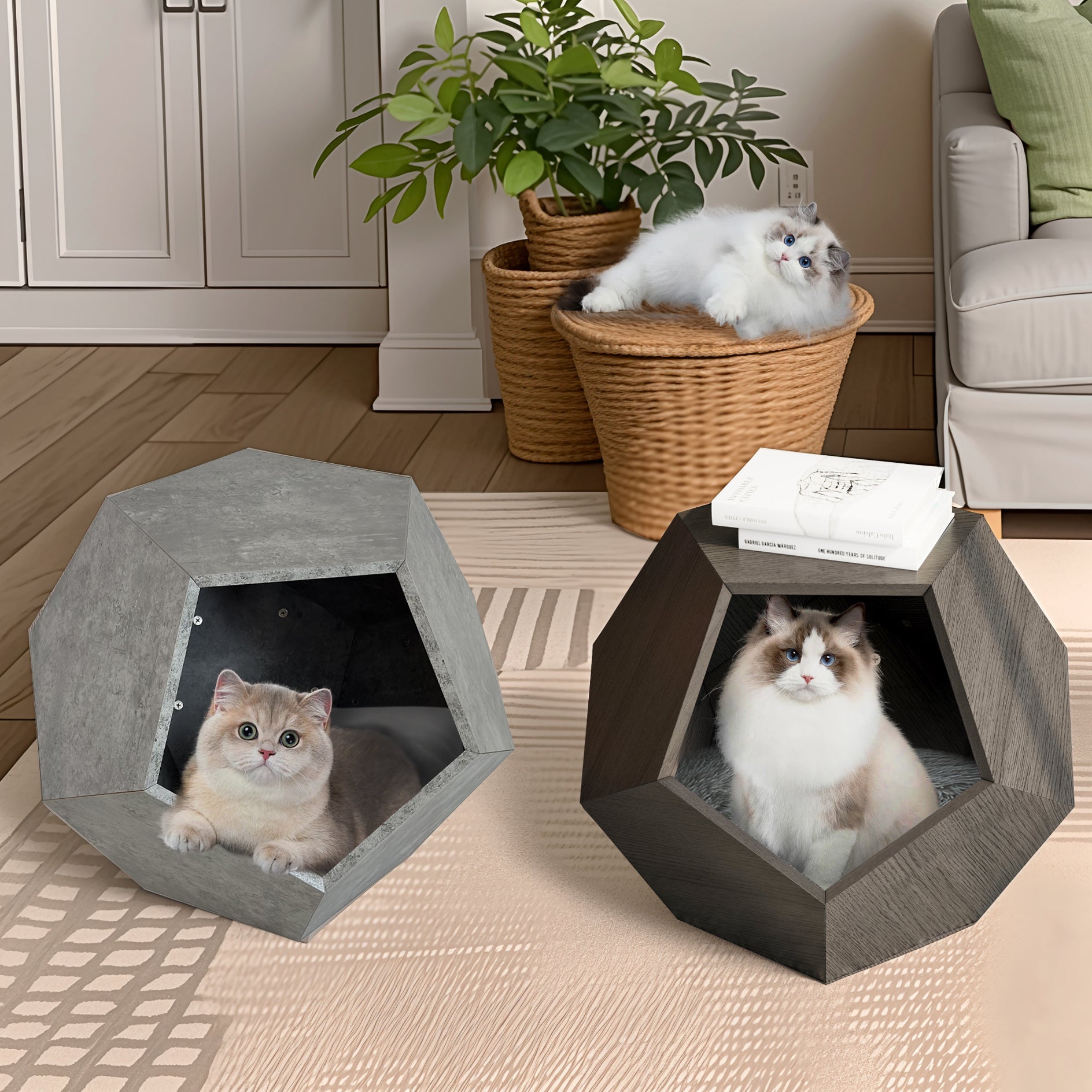 25.98'' Modern Pet Furniture Cat Litter, Sofa Side Table, Planter Mdf Multifunctional Furniture, Burmese Sumac Black Brown Mdf
