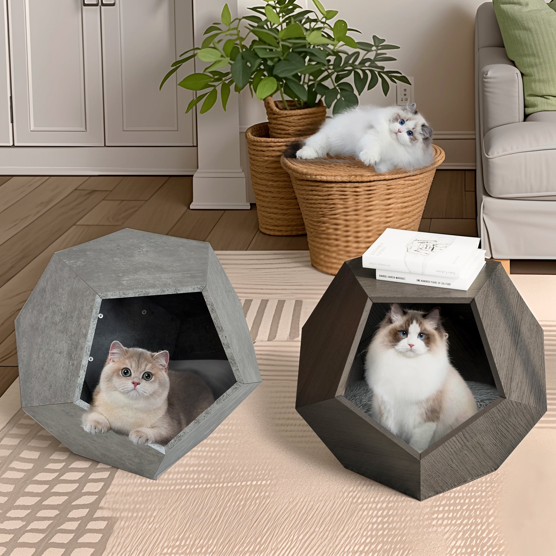 25.98"Modern Pet Furniture Cat Litter Side Table, Sofa Side Table, Planter Mdf Multifunctional Furniture, Cement Gray Cement Grey Mdf