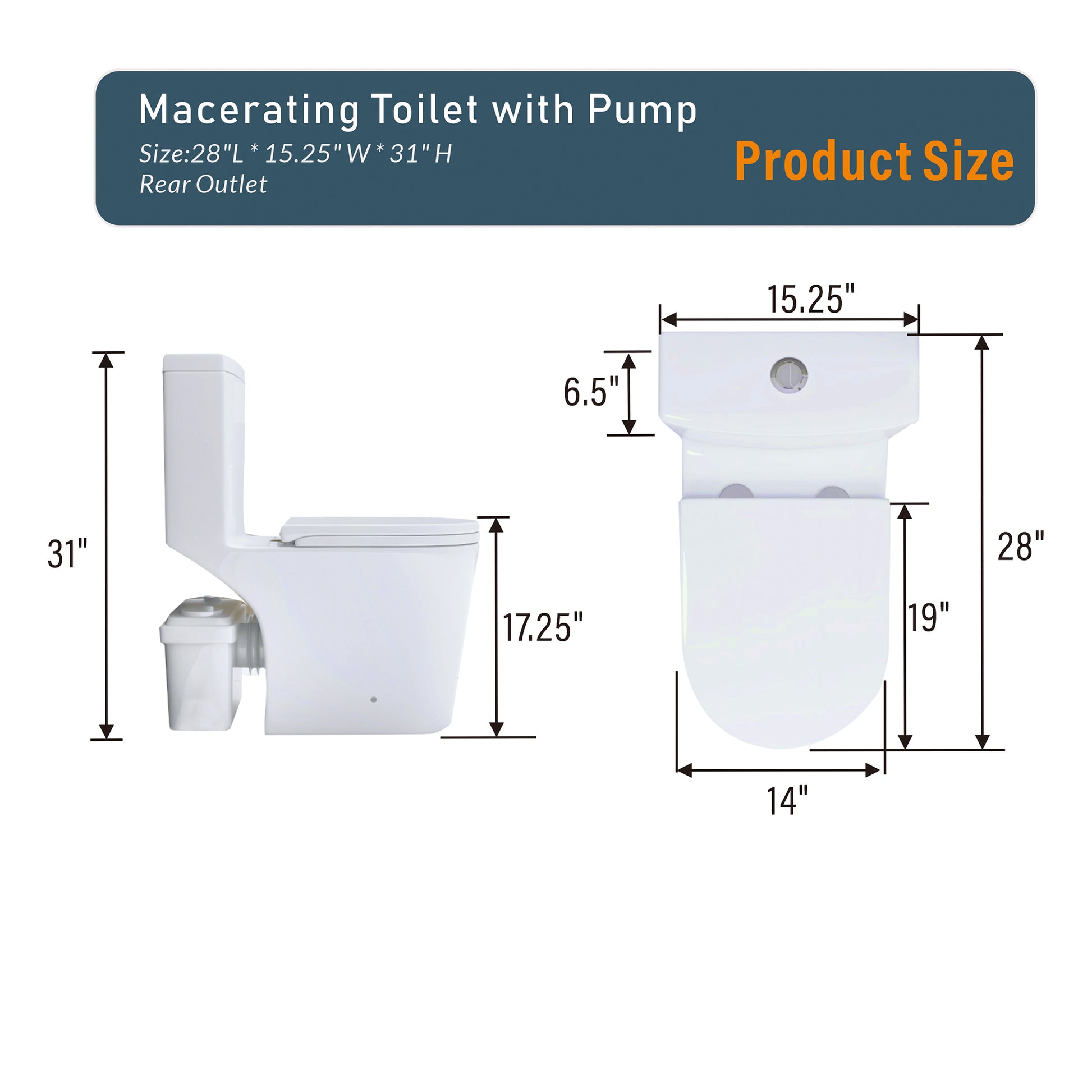 Upflush Toilet For Basement, 600W Macerating Toilet System With Powerful Dual Flush, Elongated 17.25 Ada Comfort, Soft Close Seat, 3 Water Inlets Connect To Sink, Shower, White White Modern Porcelain