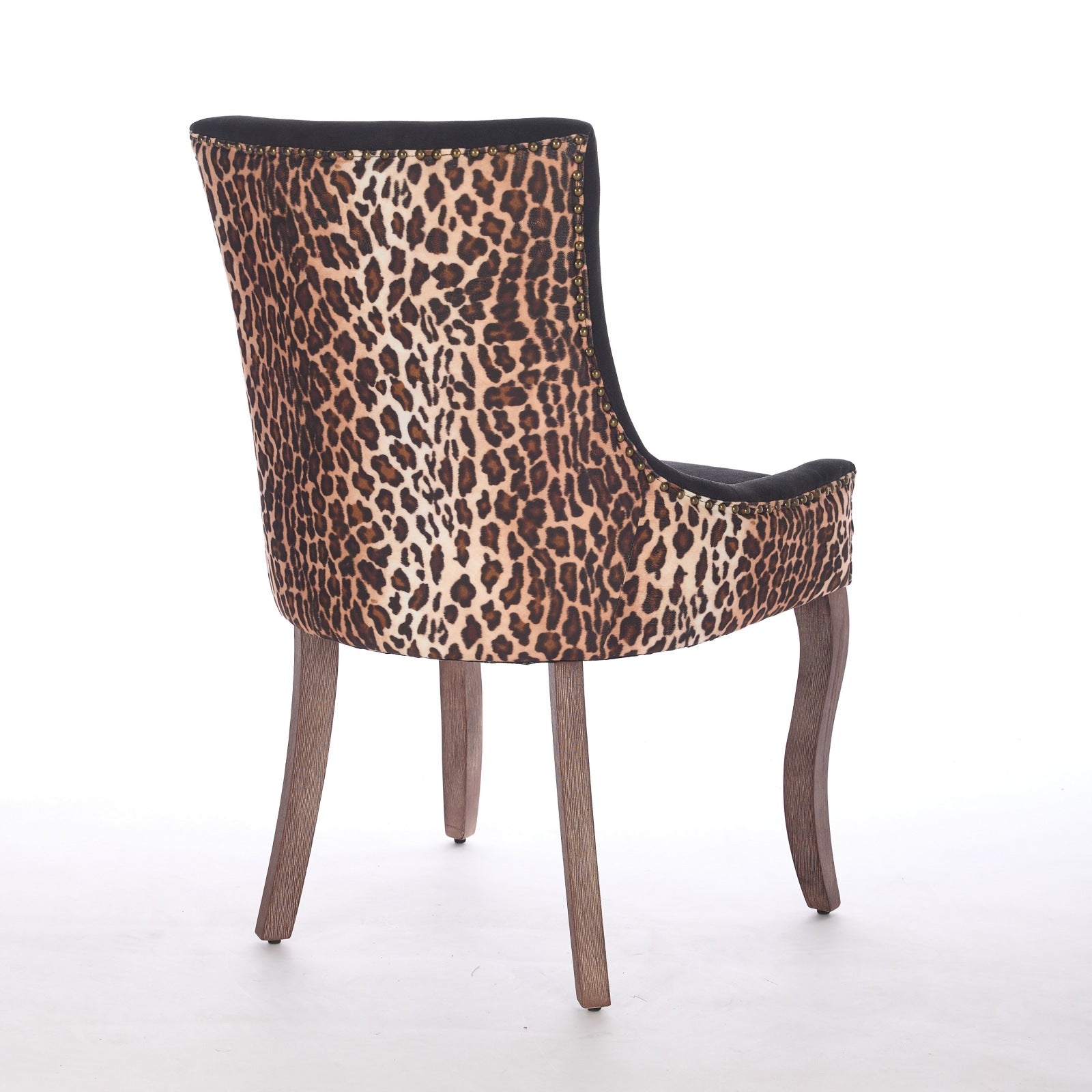 Ultra Side Dining Chair, Thickened Fabric Chairs With Neutrally Toned Solid Wood Legs, Bronze Nail Head, Set Of 2,Leopard Print Leopard Modern Dining Chairs Rubberwood Set Of 2 Foam Fabric