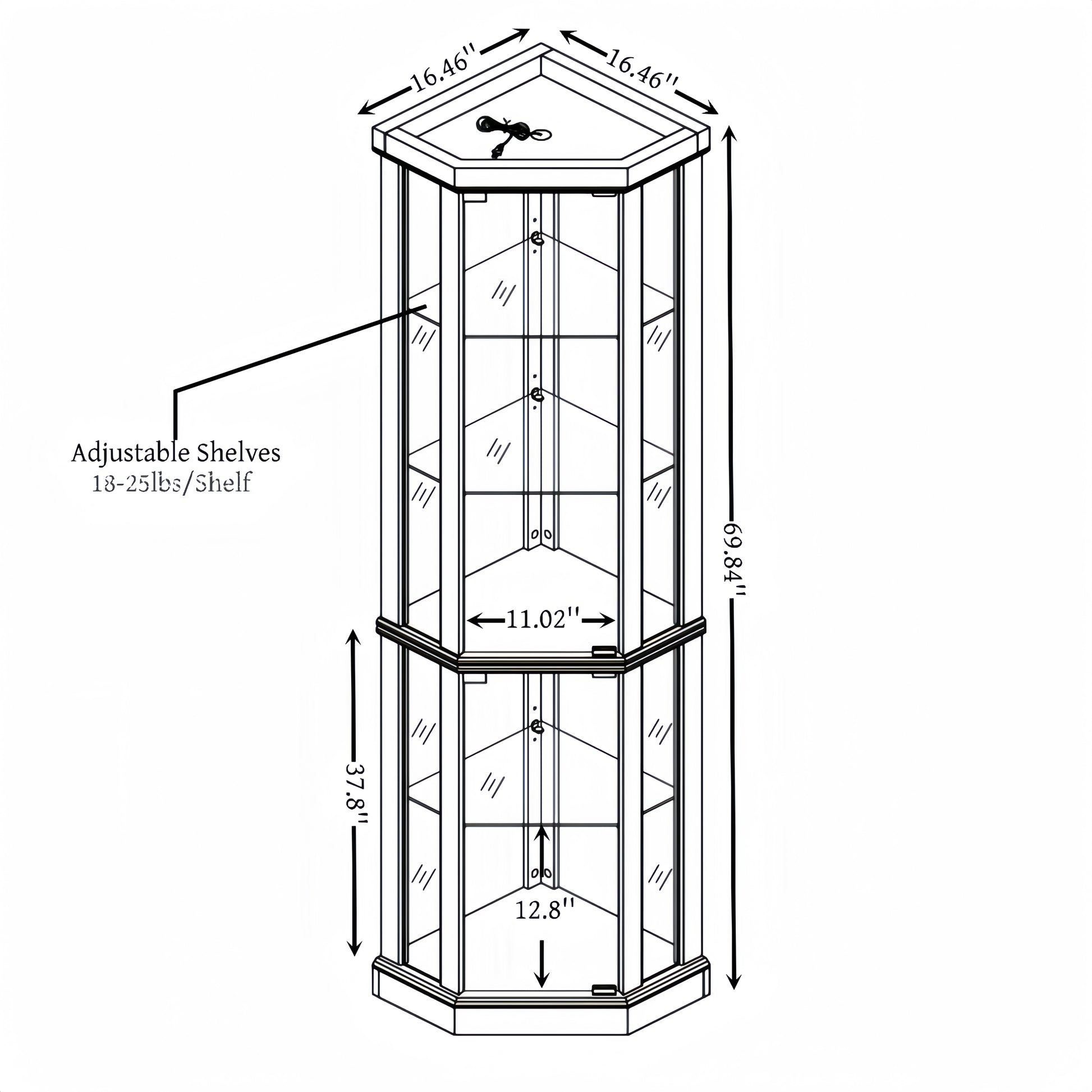 Corner Lighted Curio Cabinet Corner Glass Cabinet Lighted Curio Cabinet Corner Display Case For Living Room, Curio Cabinet, Antique Collection, Wine,Bar Glass Storage Light Included,Dark Cherry Cherry Mdf Glass