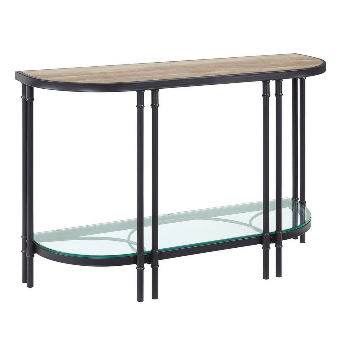 Ley 47 Inch Wood Sideboard Console Sofa Table, Industrial Design, Oak Brown Glass Metal