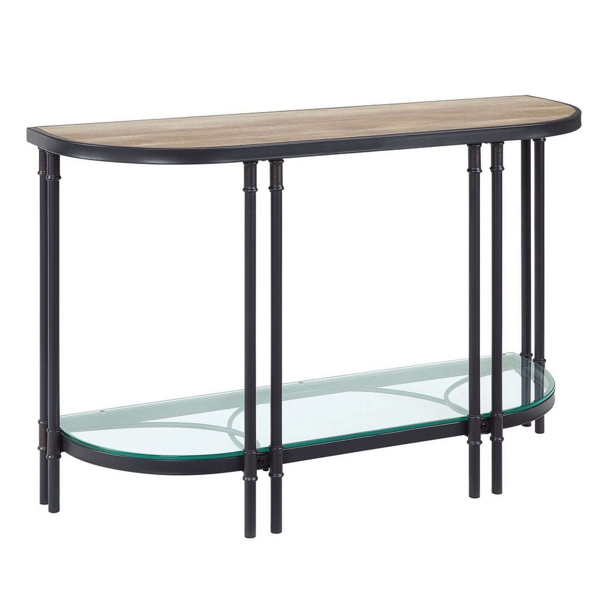 Ley 47 Inch Wood Sideboard Console Sofa Table, Industrial Design, Oak Brown Glass Metal