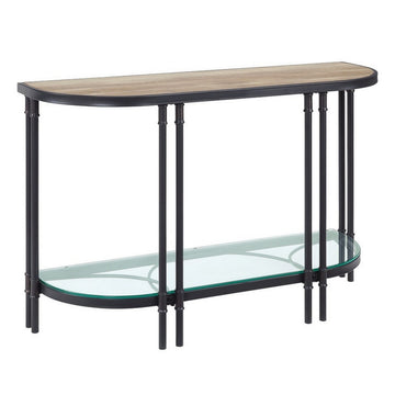 Ley 47 Inch Wood Sideboard Console Sofa Table, Industrial Design, Oak Brown Glass Metal