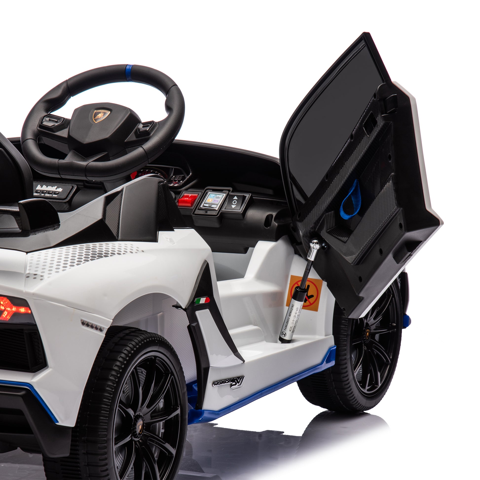 12V Kids Ride On Car W Parents Remote Control,Licensed Lamborghini Aventador Xago,Hydraulic Pressure Door,Slow Start,Early Education,Bluetooth,Adjustable Volume,Mp3,Usb,Led Lights For Kids Aged 3 8. White 50 99 Lbs Polypropylene