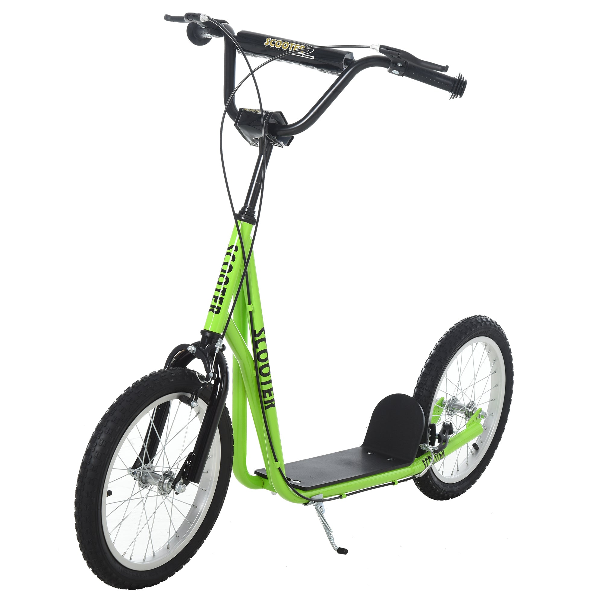 Aosom Youth Scooter Kick Scooter For Kids 5 With Adjustable Handlebar 16" Front And Rear Dual Brakes Inflatable Wheels, Light Green Green Iron Plastic