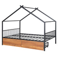 Full Size Metal House Bed With Two Drawers, Black Full Black Metal