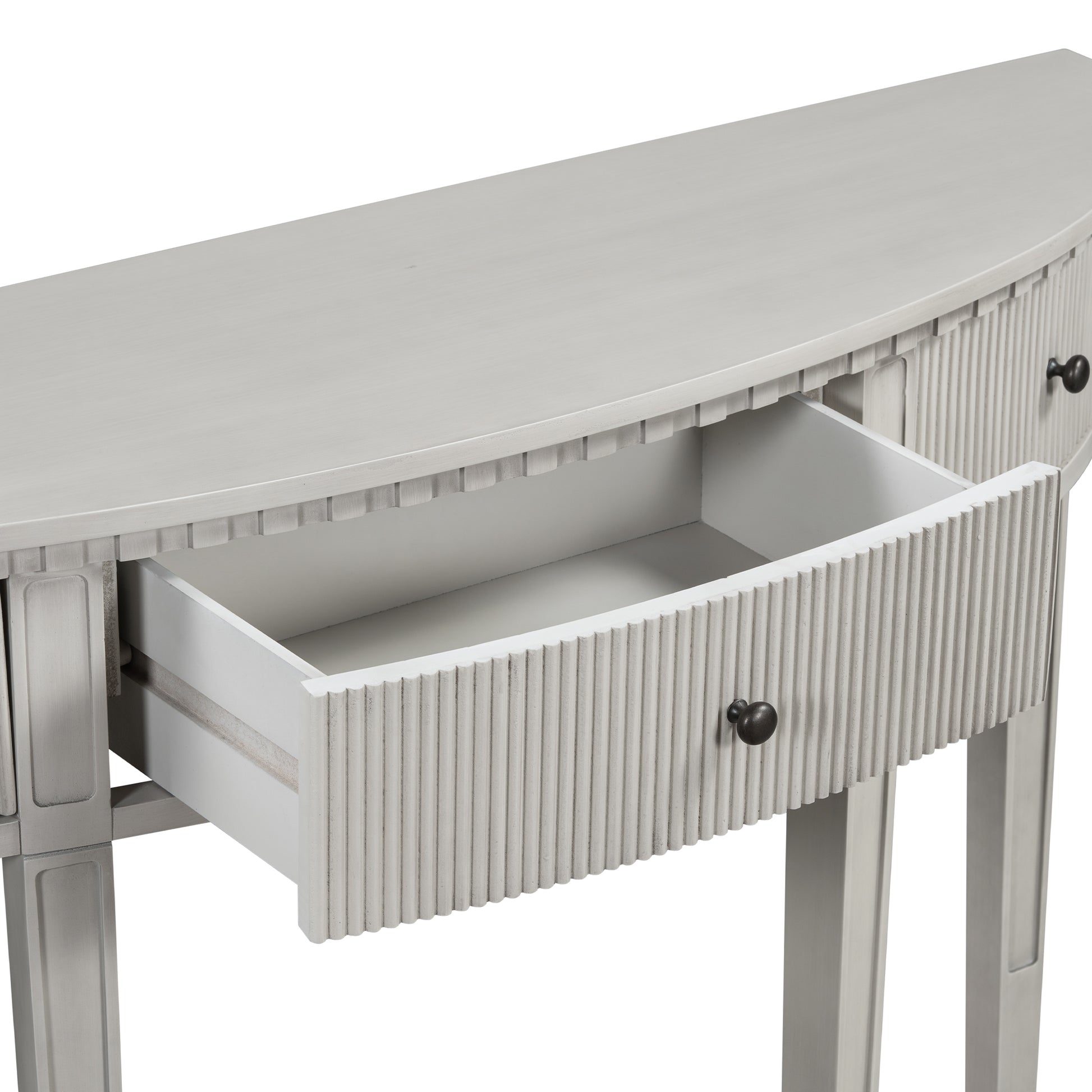 Distinctive Features Of Pine Veneer Console Table With Vertical Stripe Drawer Fronts And Four Legs Antique White Primary Living Space Antique,Minimalist Drawers Mdf