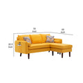 Ranon 70 Inch Sectional Chaise Sofa, Pillows, Usb Ports, Pockets, Yellow Yellow Wood Fabric 3 Seat