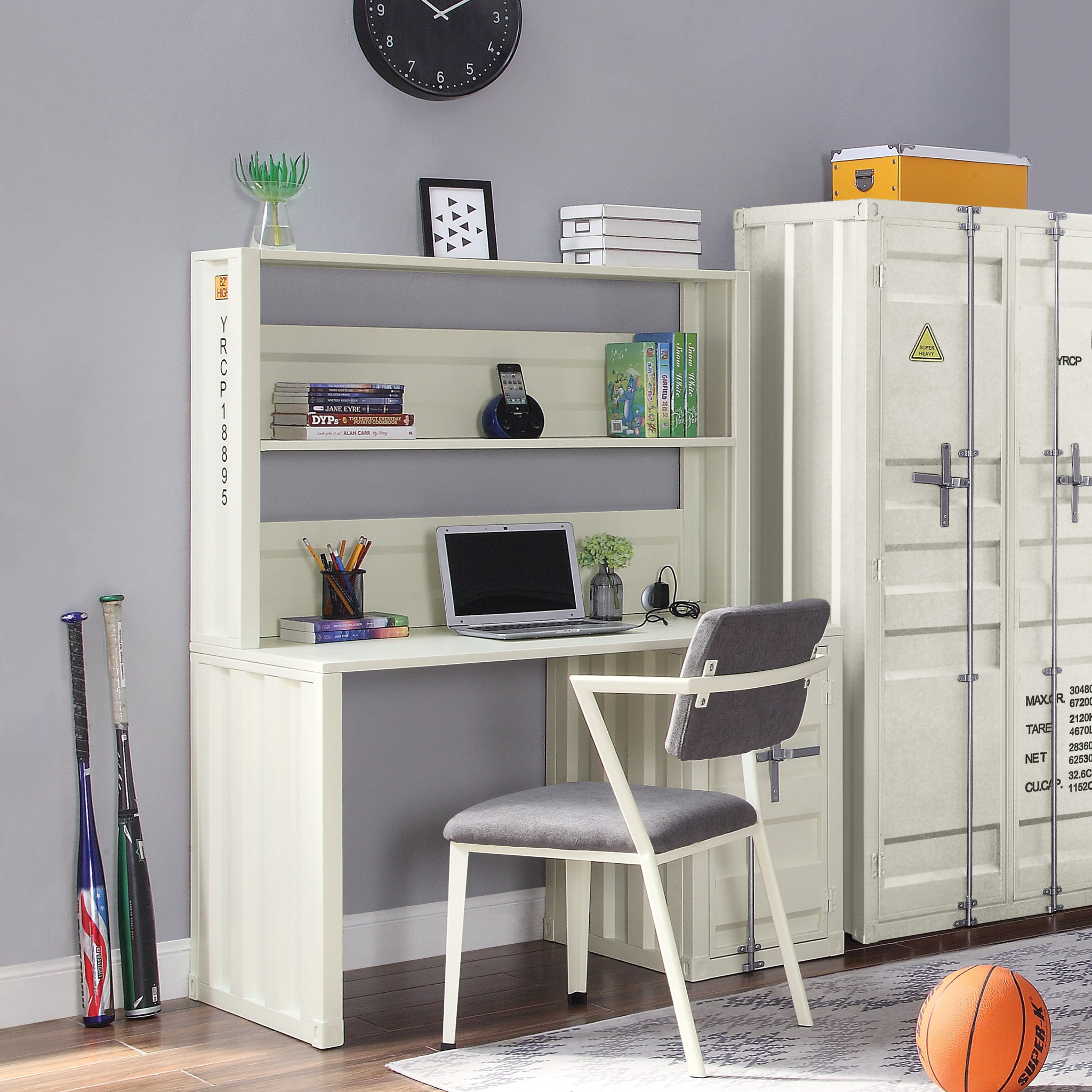 White 1 Door Writing Desk With Hutch White Writting Desk Office Industrial Freestanding Rectangular Hutch Iron