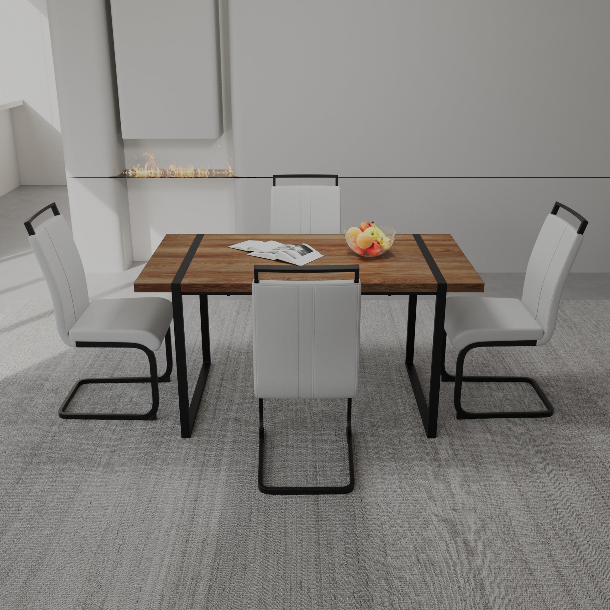 59 "Rural Industrial Rectangular Mdf Wood Color Dining Table Set And Pu Armless Dining Chair Set 4. Kitchen Black Metal Table Leg Dining Chair Set Wood Mdf