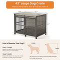 Furniture Dog Crate Sliding Iron Door Dog Crate With Mat. Grey,43.7''W X 30''D X 33.7''H Grey Dog Particle Board