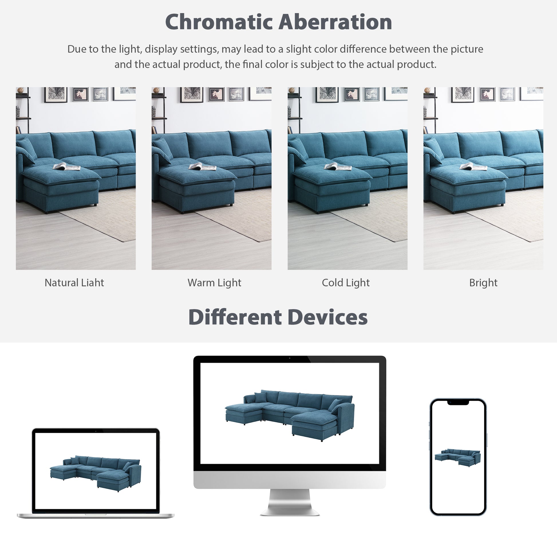 134*66" Chenille Modular Sectional Sofa,U Shaped Cloud Couch Set With Double Cushions ,6 Seat Sleeper Sofa Bed With Ottomans,Oversized Indoor Furniture For Living Room, 3 Colors Blue Chenille 6 Seat