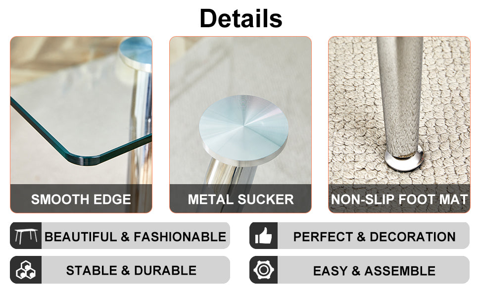 Table And Chair Set.Modern Rectangular Glass Dining Table With A Tempered Glass Tabletop And Silver Metal Legs, Paired With Multiple Chairs Designed With Pu Cushions And Silver Metal Legs. Silver White Seats 8 Tempered Glass