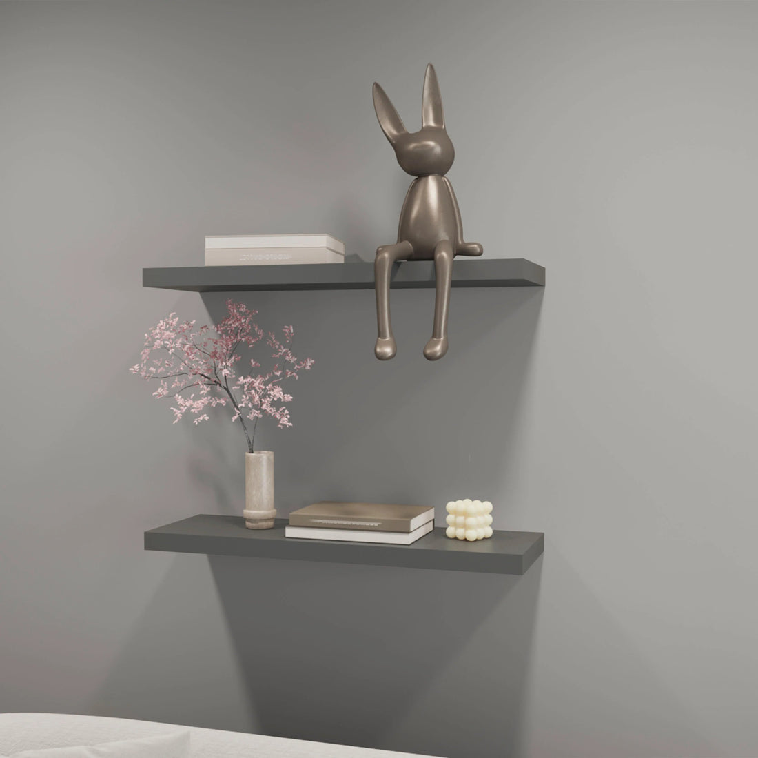 Matt Grey Floating Shelf 2 Or Less Grey Floating Horizontal Primary Living Space Wood Wall Mounted Particle Board