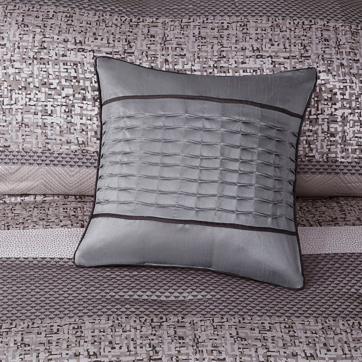 7 Piece Jacquard Comforter Set Grey Taupe King King Grey Taupe Polyester