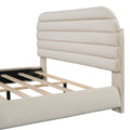 Queen Size Velvet Upholstered Platform Bed,Solid Frame And Stylish Curve Shaped Design, Beige Queen Beige Velvet