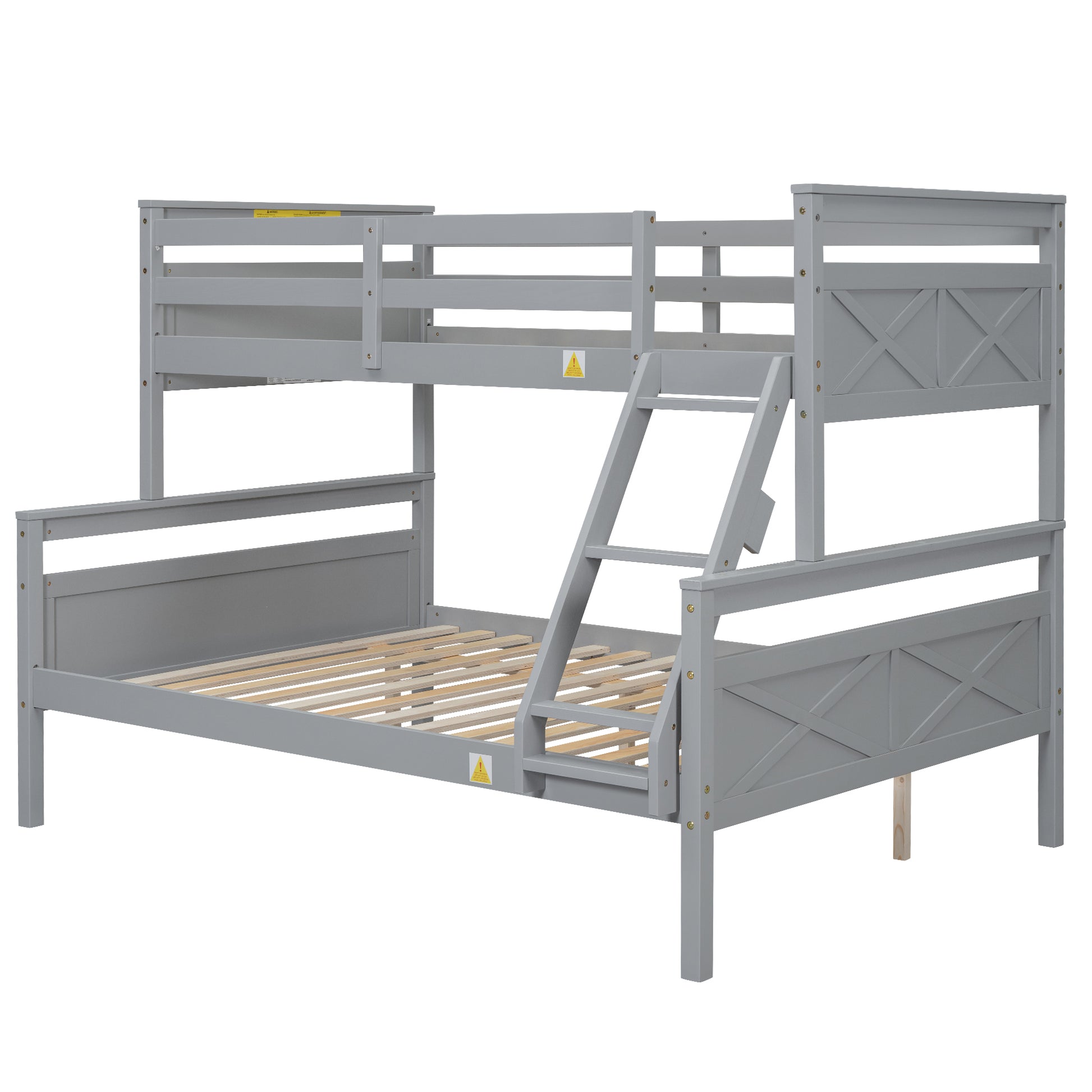 Twin Over Full Bunk Bed With Ladder, Safety Guardrail, Perfect For Bedroom, Gray Box Spring Not Required Twin Gray Wood Bedroom Bunk Pine