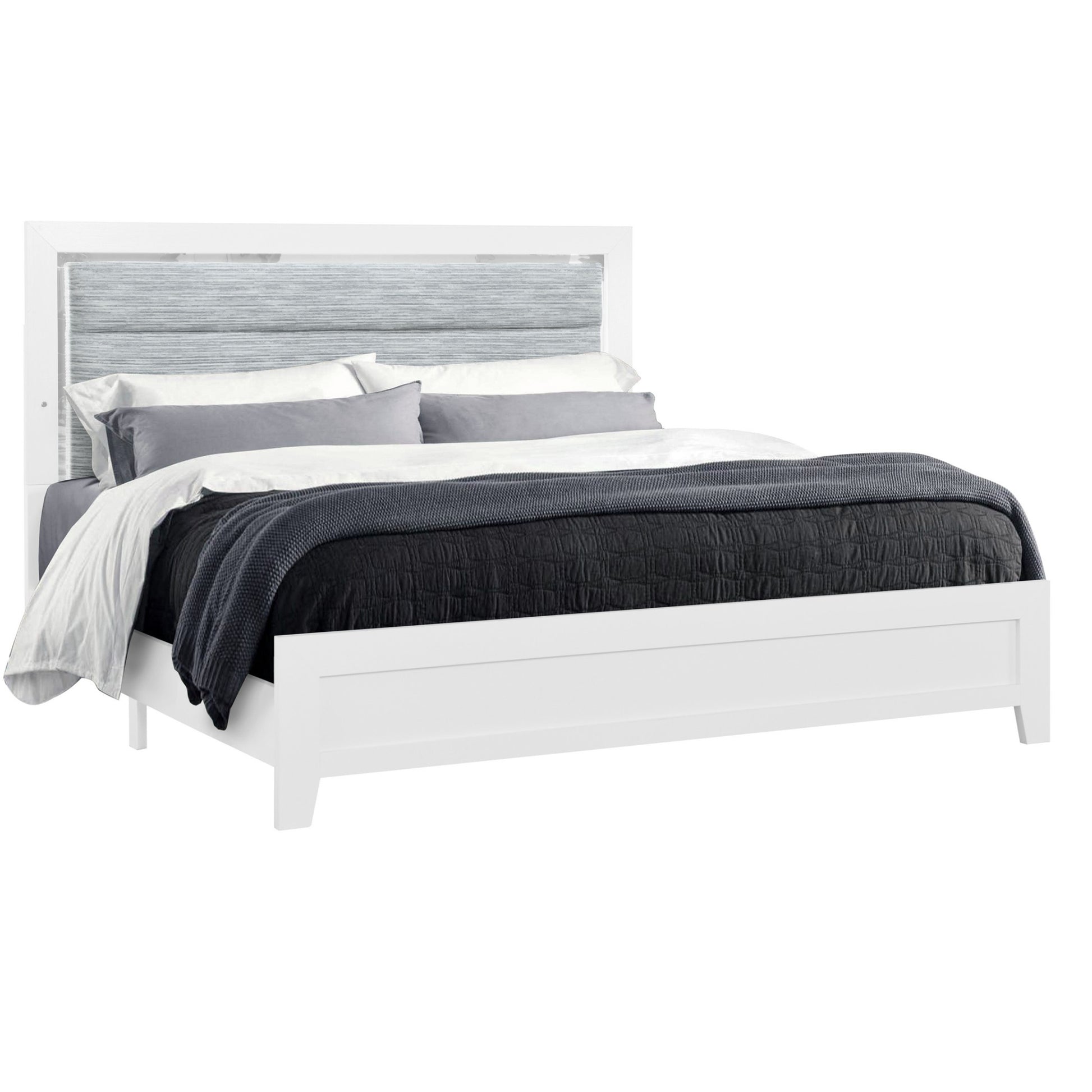 Omoda White King Bed With Led White Rubber Wood