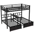 Full Xl Over Twin & Twin Triple Bunk Bed With Drawers, Multi Functional Metal Frame Bed With Desks And Shelves In The Middle, Black Full Xl Black Metal