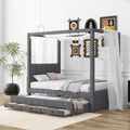 Twin Size Upholstery Canopy Platform Bed With Trundle And Three Storage Drawers, Gray Twin Gray Upholstered