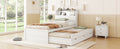 Twin Size Wooden Led Platform Bed With Trundle, With Storage Headboard, With Drawers, White Twin White Plywood