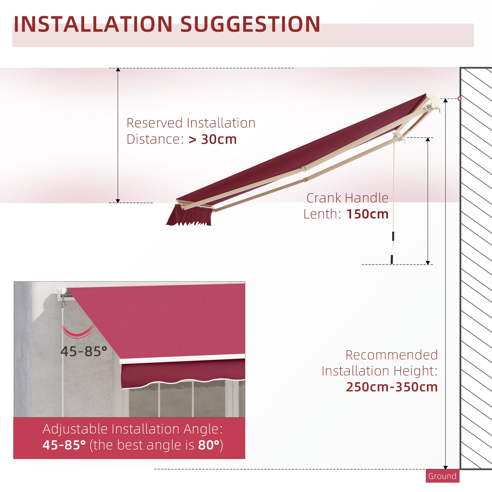 Outsunny 10' X 8' Retractable Awning, Patio Awnings, Sunshade Shelter W Manual Crank Handle, Uv & Water Resistant Fabric And Aluminum Frame For Deck, Balcony, Yard, Wine Red Red Aluminum