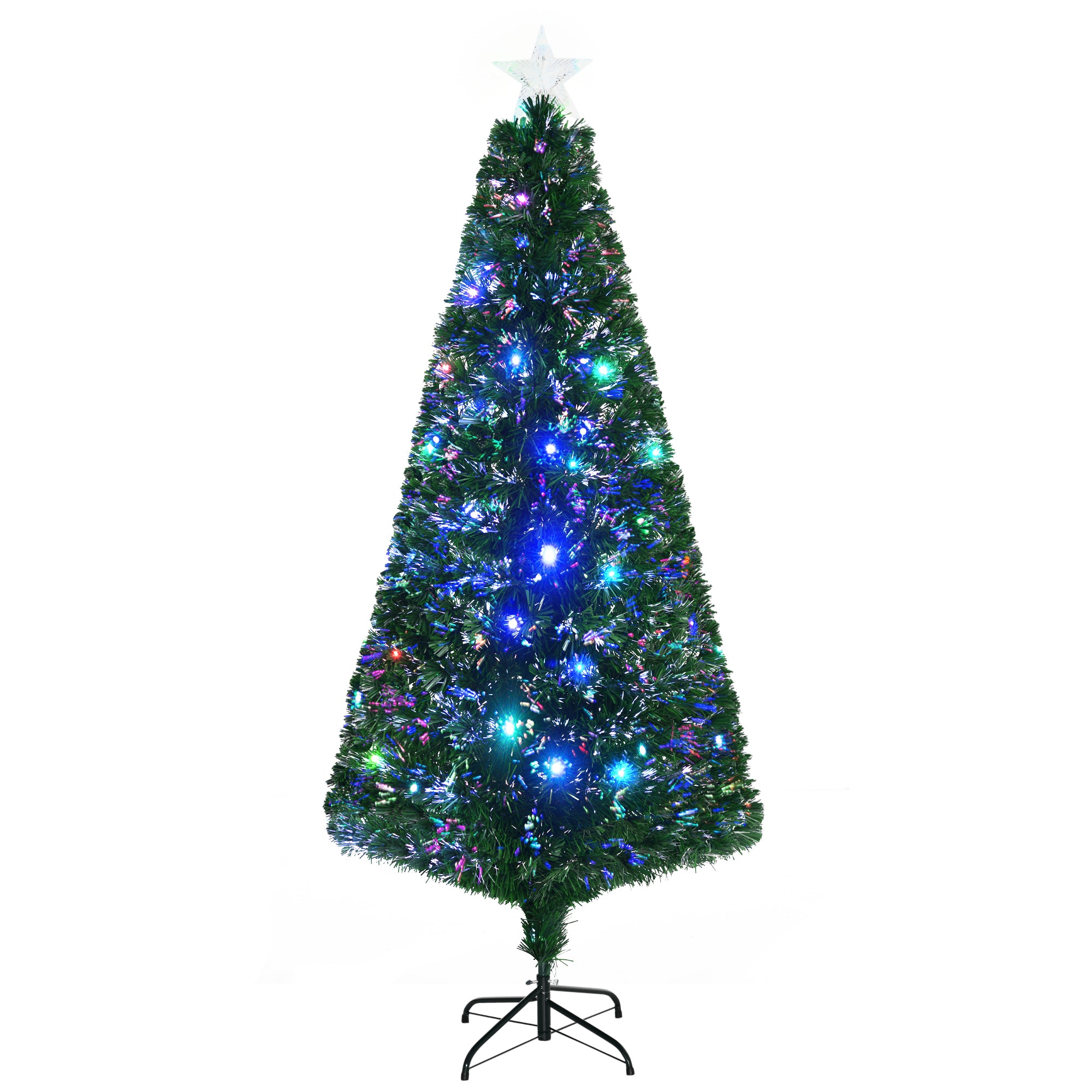 Homcom 6' Tall Douglas Fir Pre Lit Artificial Christmas Tree With Realistic Branches, 24 Multi Color Led Lights, Fiber Optics And 230 Tips Green Plastic