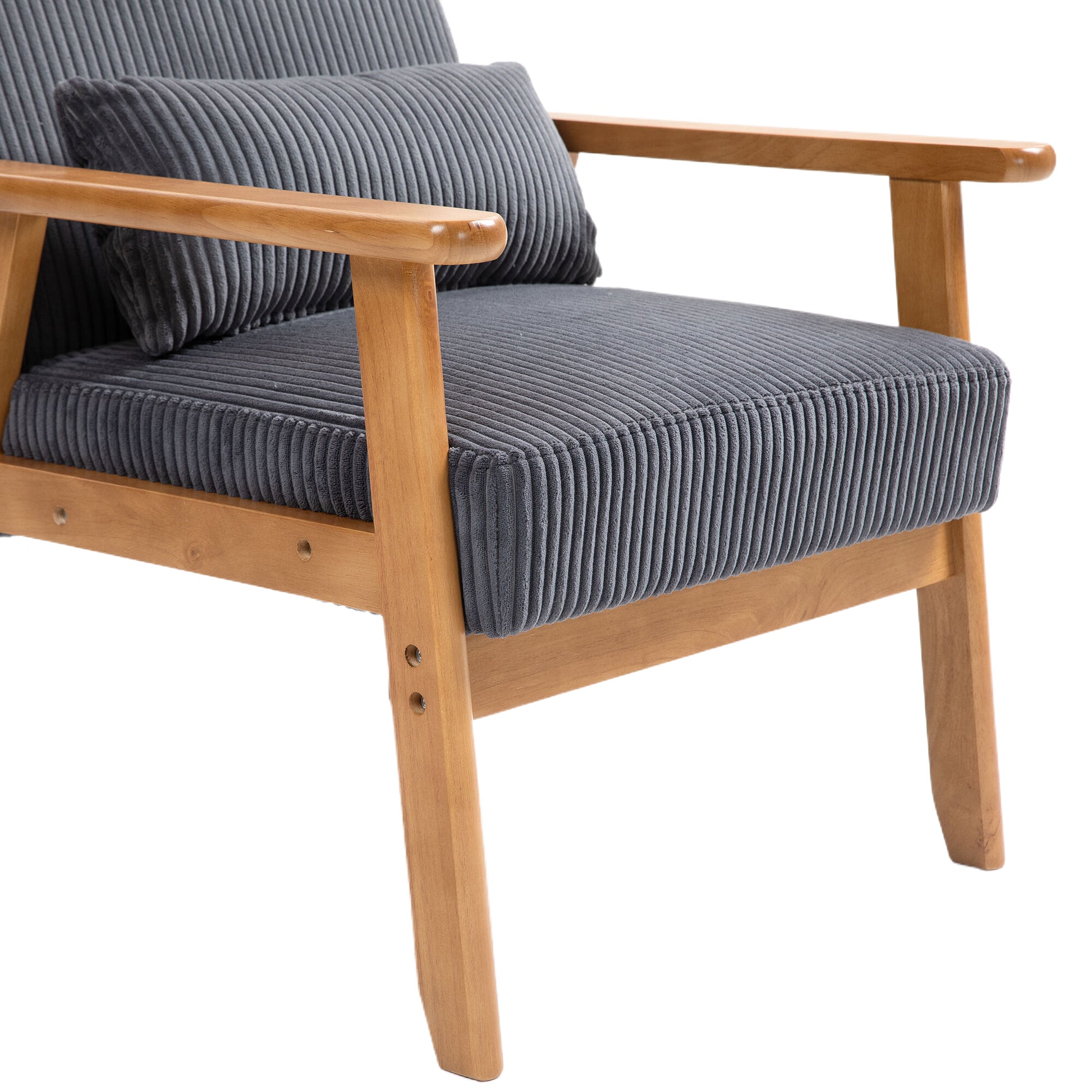 Leisure Chair With Solid Wood Armrest And Feet, Leisure Chair, Wood Frame, Velvet, L, Solid Rubber Wood Legs, Mid Century Modern Accent Chair, For Living Room Bedroom Studio Chair,Two Packs Dark Gray Corduroy
