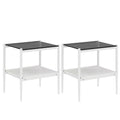 Set Of 2 Rectangle End Table, Tempered Glass Tabletop With Mdf Layer, Modern Table For Living Roomgray Glass Gray Tempered Glass