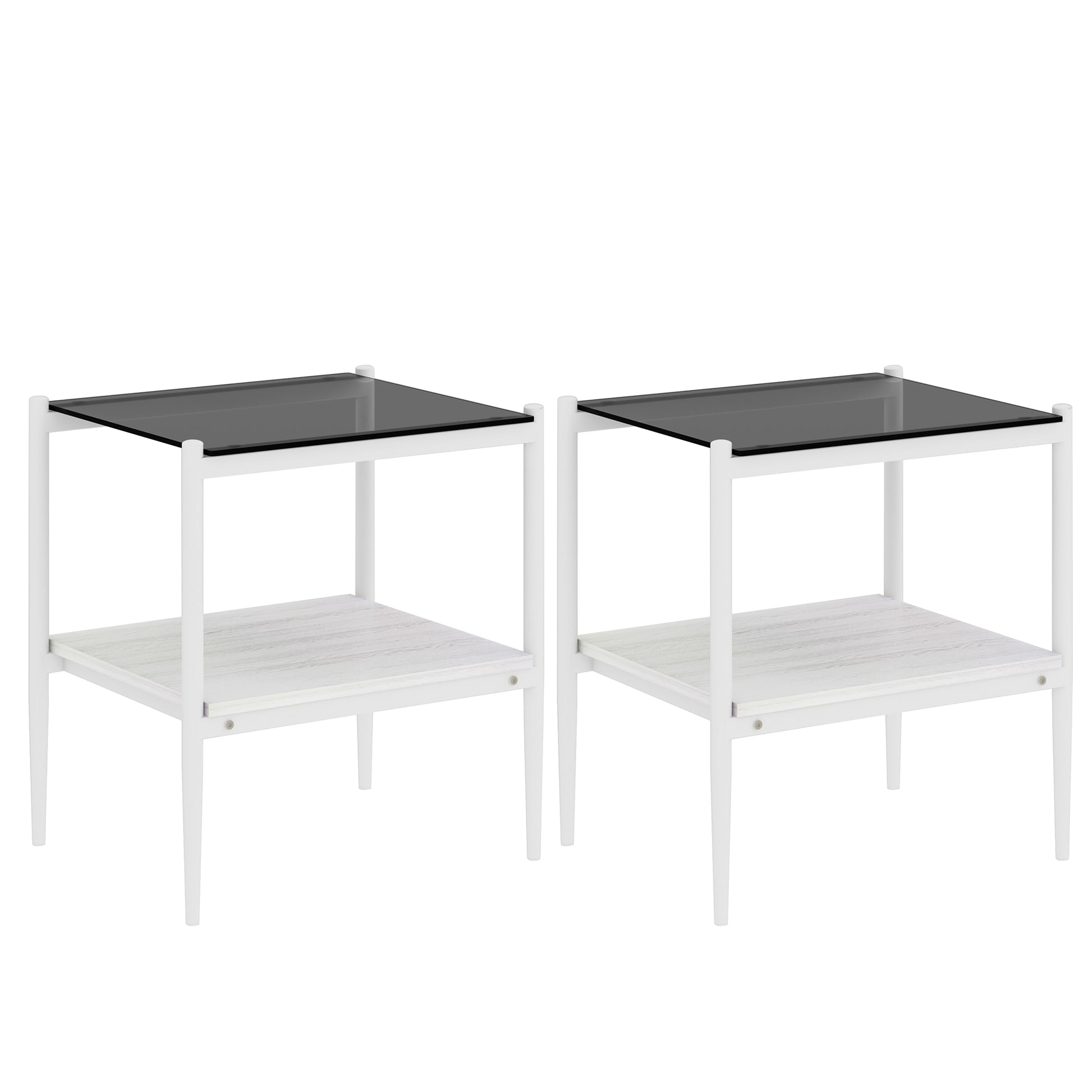 Coffee Table And End Tables Set Of 3, Tempered Glass Table With Mdf Layer, Modern Tables For Living Roomgray Glass Gray Tempered Glass