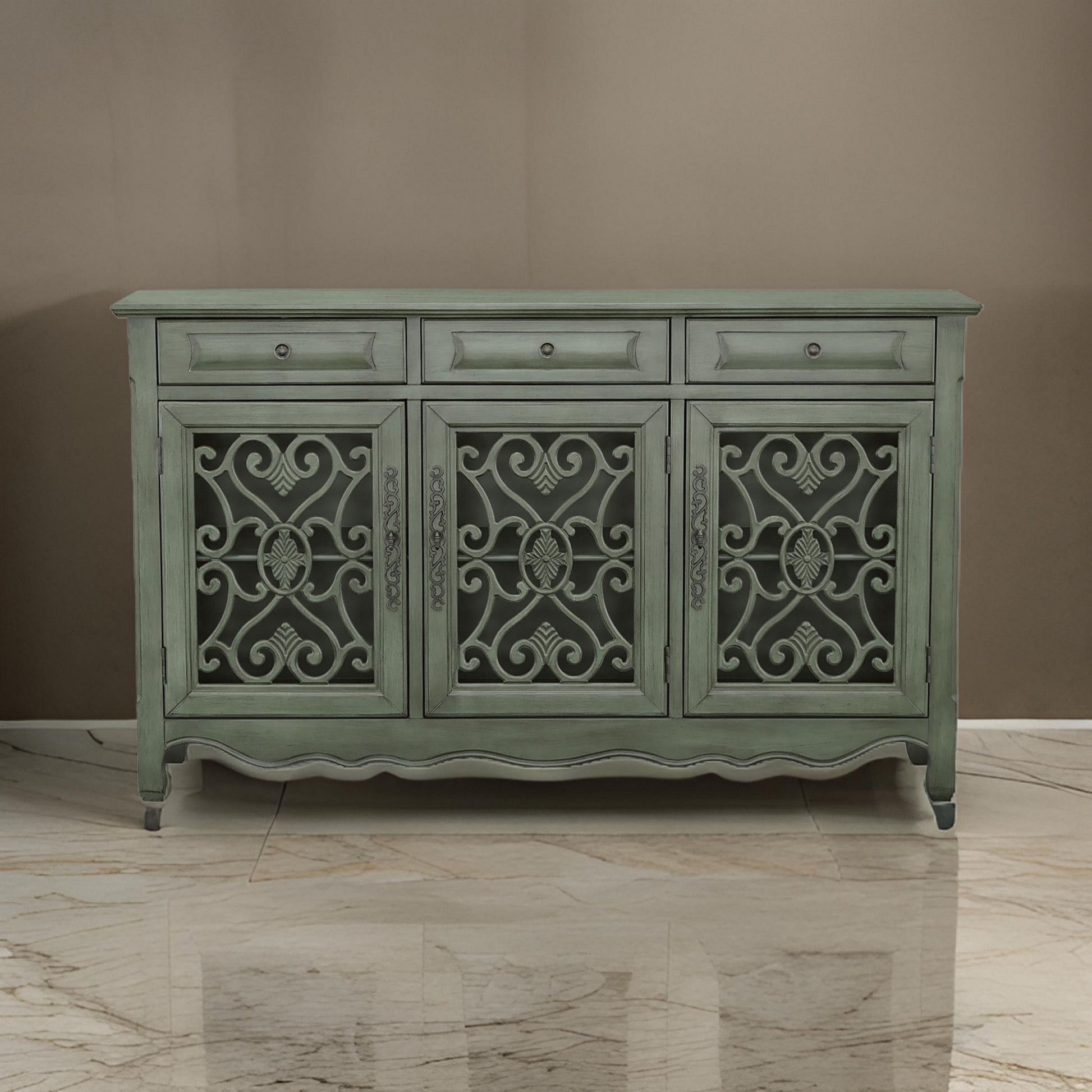 Traditional Wooden Accent Cabinet With 3 Storage Drawers, Green Green Wood