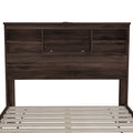 Queen Size Wooden Platform Bed With Storage Headboard,American Country Style Bed With Usb Charging Ports,Dark Walnut Queen Walnut American Traditional Mdf