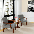 Fabric Accent Arm Chair Set Of 2 With Round Wood Table Grey Fabric